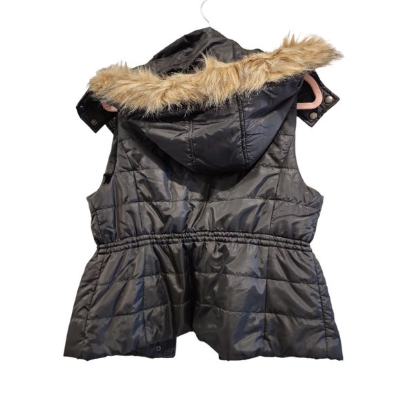 American Rag Black Puffy Vest with Removable Fur Hood - Picture 2 of 5